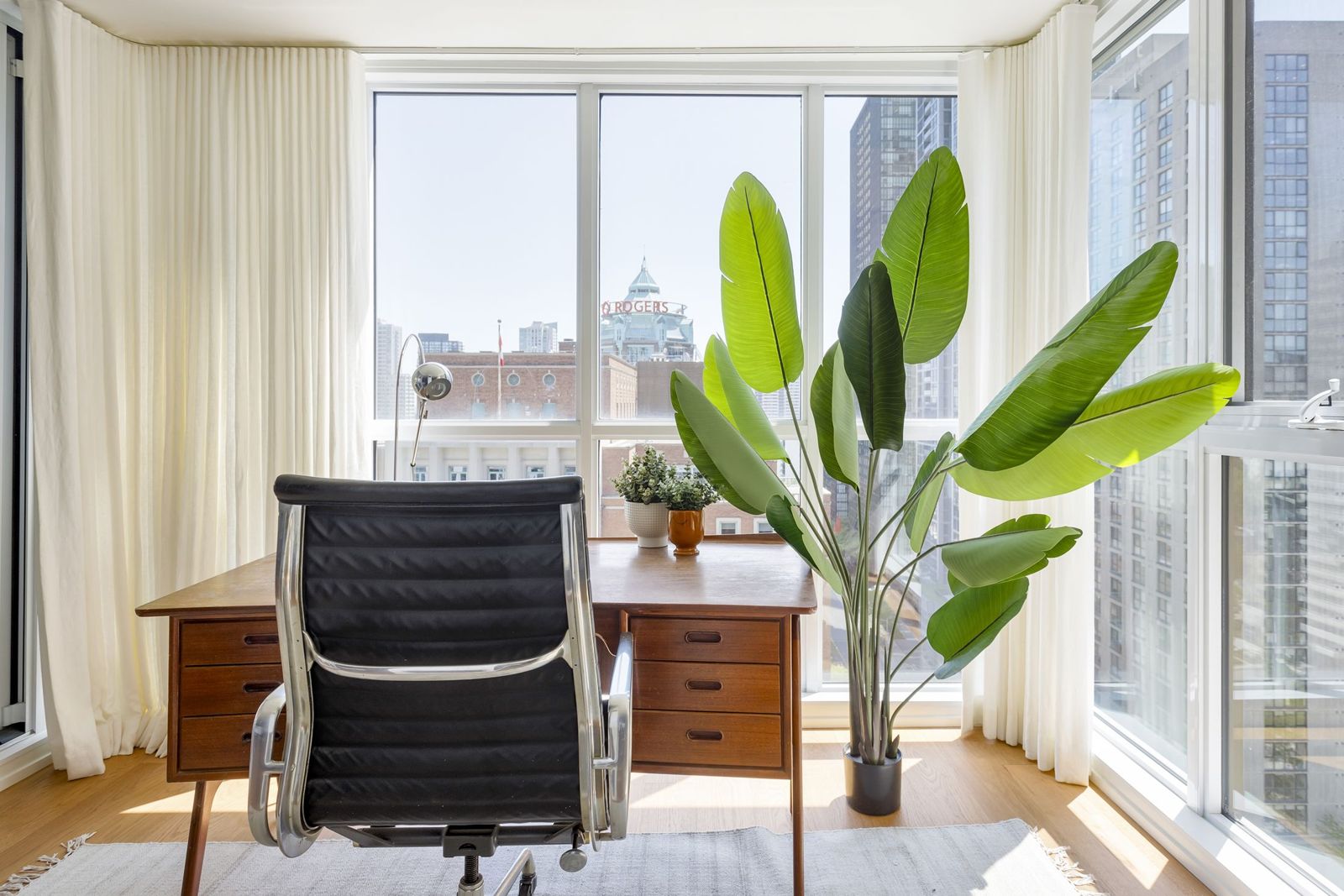 Home office with a city view