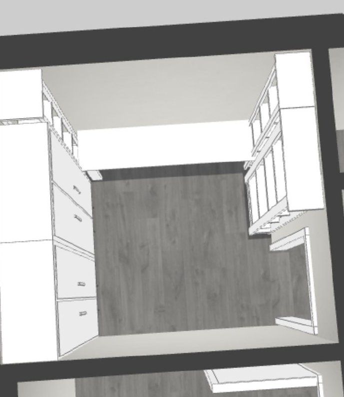 Layout A: den plan with closets on one wall and bookshelves on the other